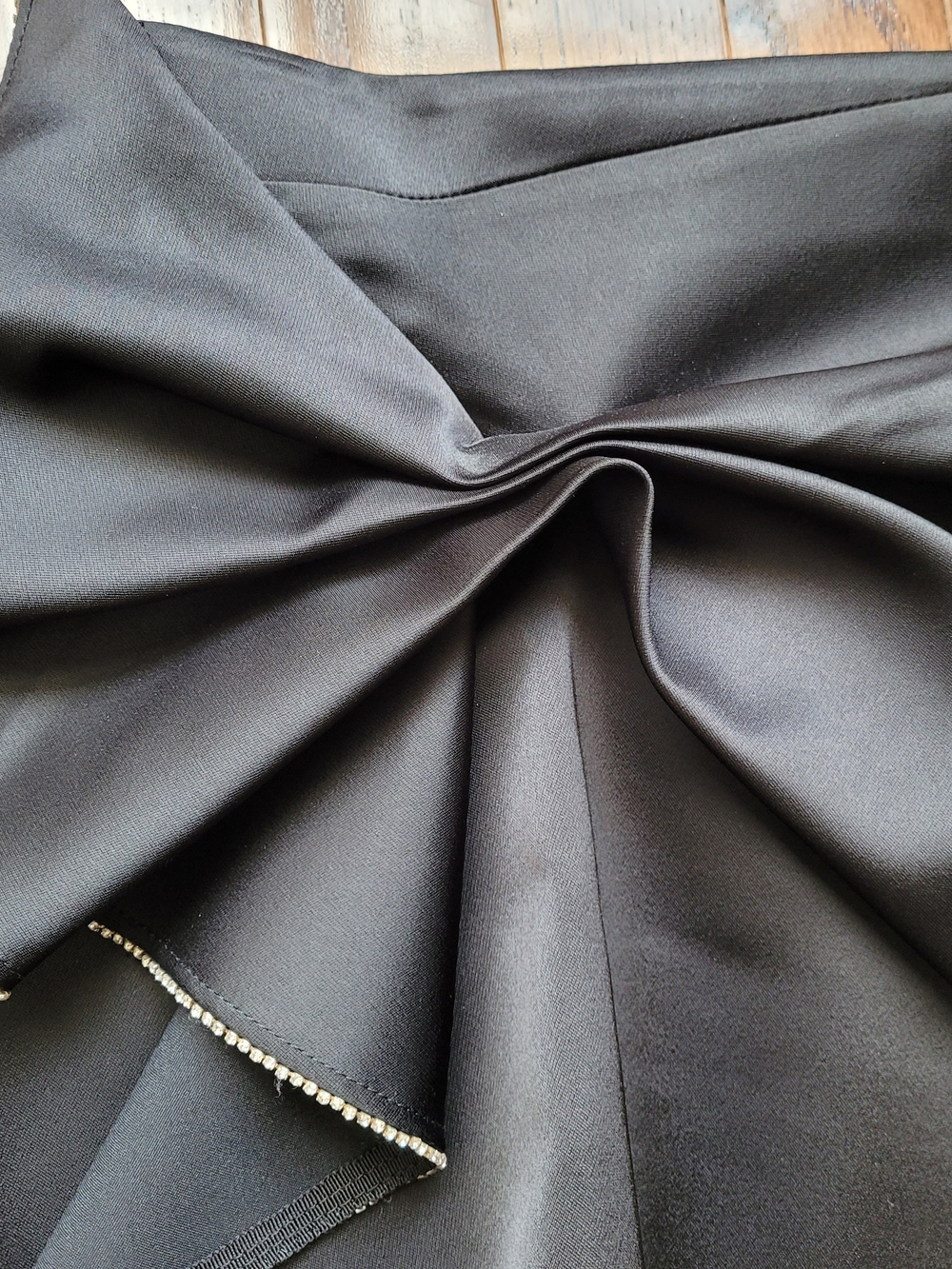 Zara Black Satin Mini Skirt with Draped Twist and Crystal Trim - Picture 5 of 11